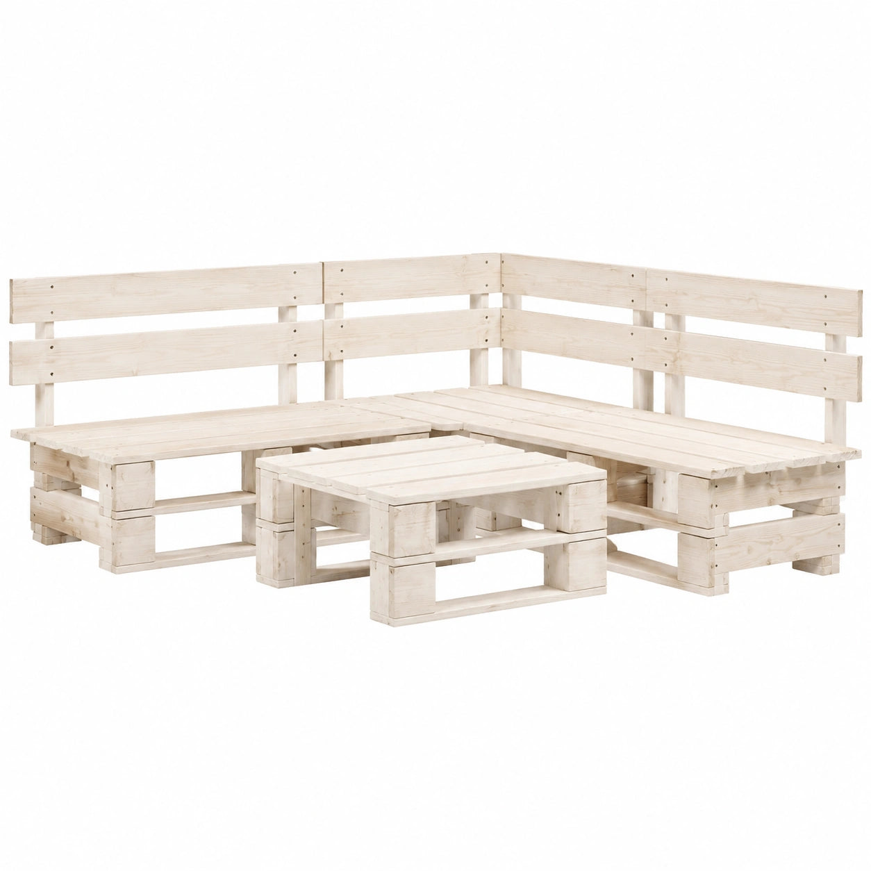 Lounge-Set aus imprägniertem Kiefernholz für Garten und Terrasse, 4-teilig, in Weiß, 220x176x55cm