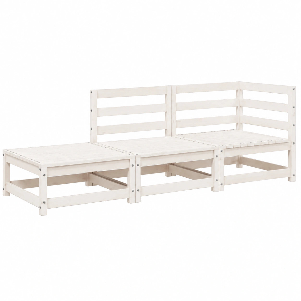 Modulares 2-Sitzer Gartensofa aus Kiefernholz mit Rückenlehne und Hocker, Weiß