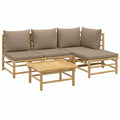 Modulares Garten-Lounge-Set aus Bambus mit Taupe-Kissen, 5-teilig
