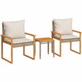 3-teiliges Garten-Bistroset aus Poly-Rattan und Akazienholz, beige