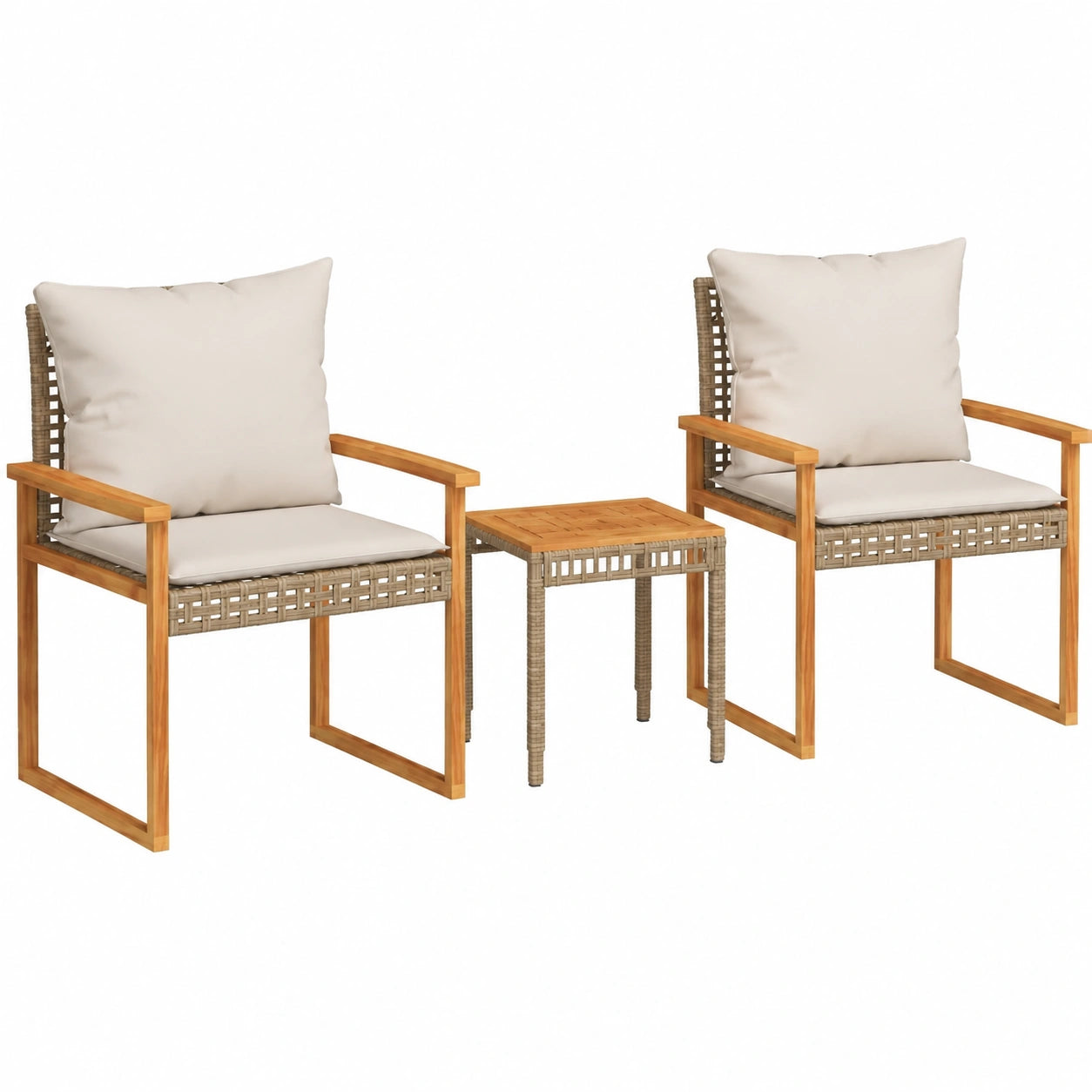 3-teiliges Garten-Bistroset aus Poly-Rattan und Akazienholz, beige