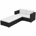 3-teilige Gartenlounge aus Polyrattan in Schwarz