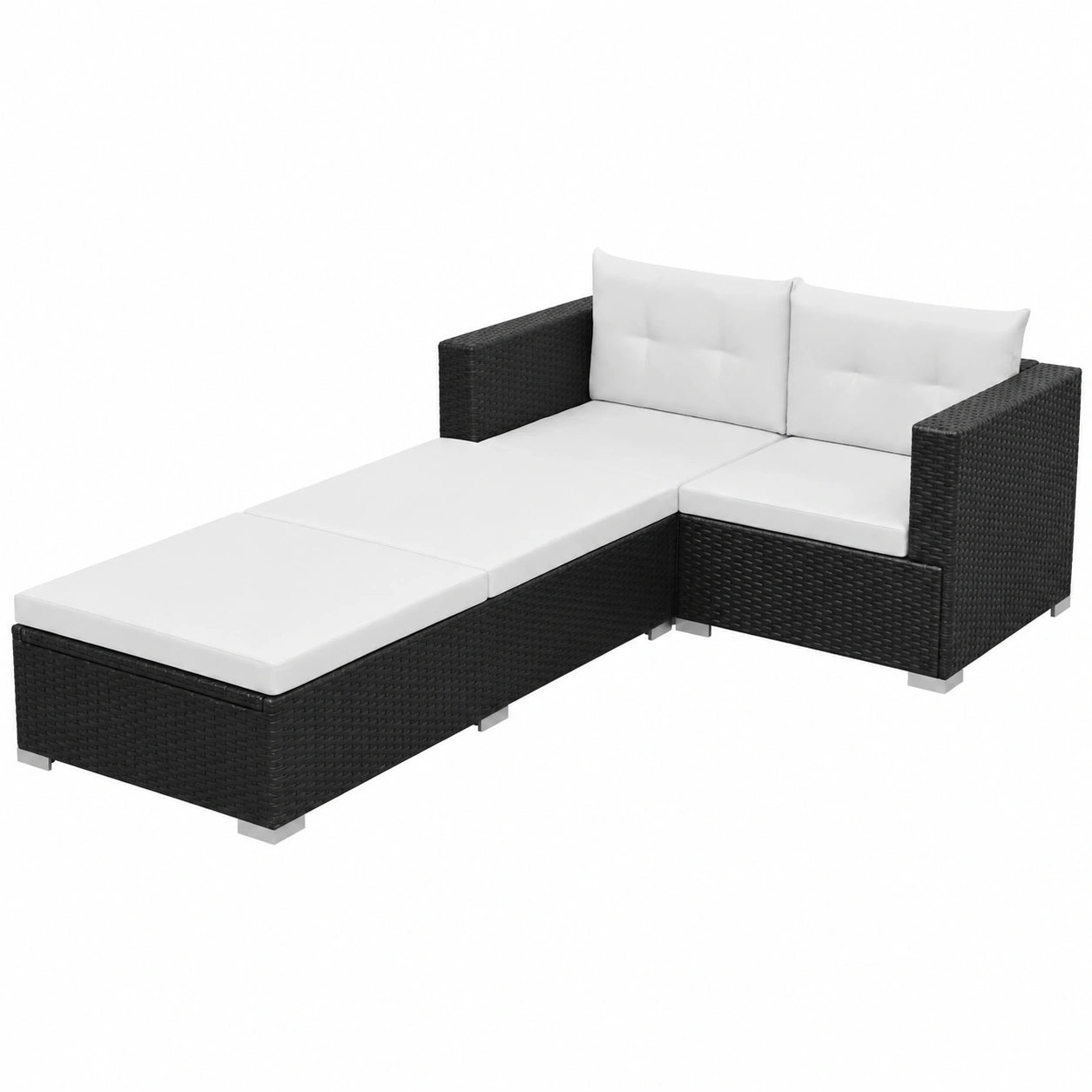 3-teilige Gartenlounge aus Polyrattan in Schwarz