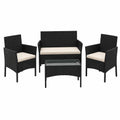 Yaheetech 4-tlg. Rattan Gartenmöbel Set, wetterfeste Lounge mit Tisch, Stühlen und Bank, inkl. Outdoor-Kissen, schwarz und beige