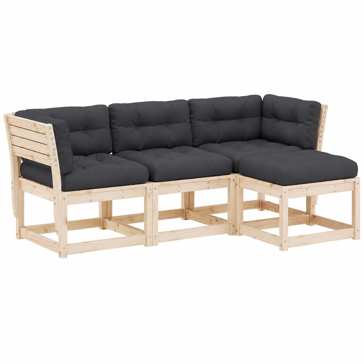 4-teiliges Garten-Lounge-Set aus Kiefernholz mit Kissen