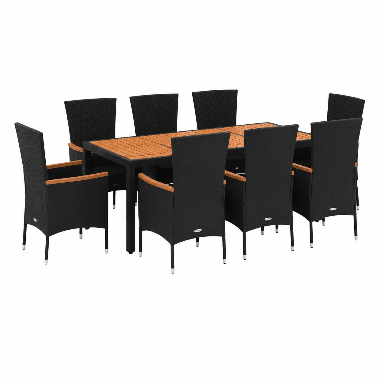 9-teilige Essgruppe aus Rattan mit Kissen, Schwarz