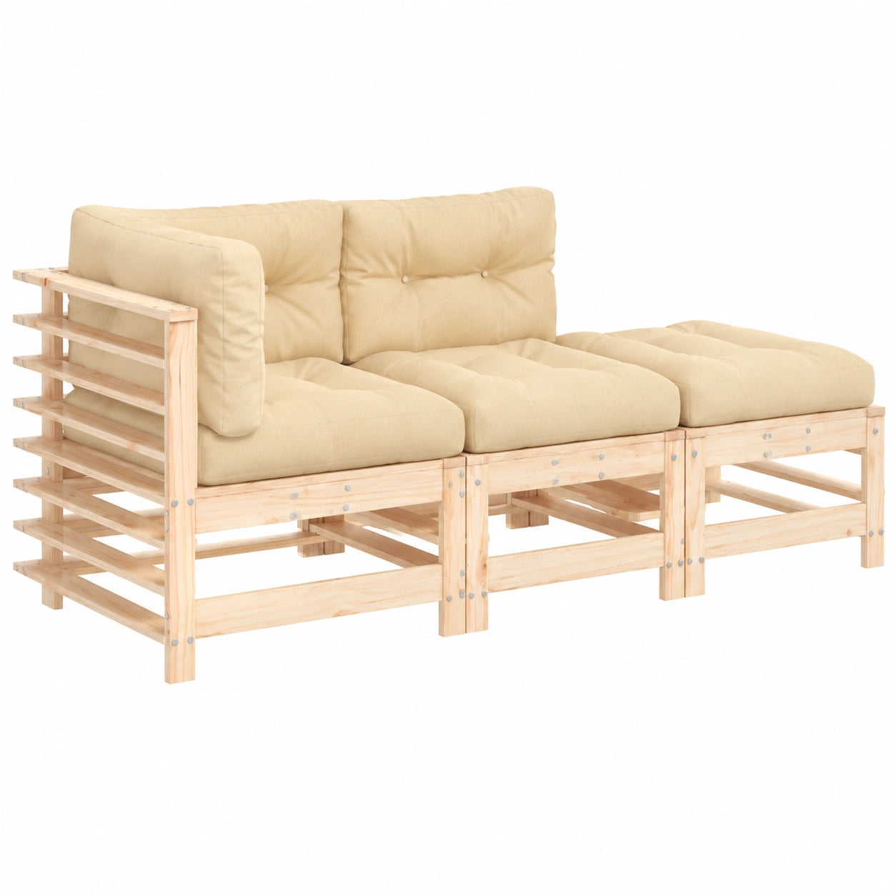 Modulares Garten-Lounge-Set aus Massivholz, 3-teilig mit Kissen