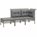 3-teilige Garten-Lounge-Set mit Kissen aus grauem Polyrattan für Terrasse