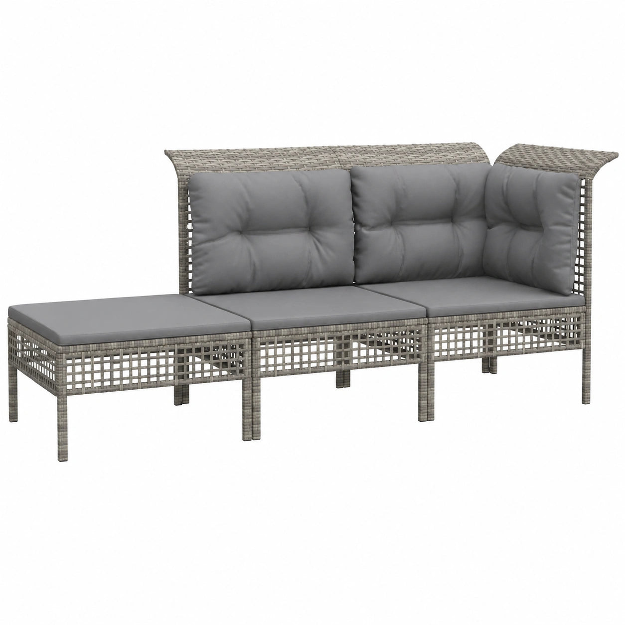 3-teilige Garten-Lounge-Set mit Kissen aus grauem Polyrattan für Terrasse