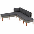 6-teilige Garten-Lounge-Set in Grau mit Kissen, wetterfeste Poly-Rattan und Eukalyptusholz-Terrassengarnitur