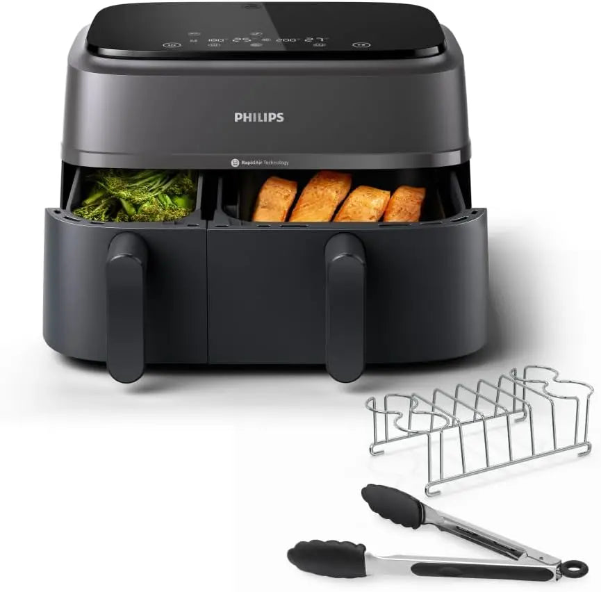 Philips Heißluftfritteuse 9 L mit zwei Garzonen Schwarz