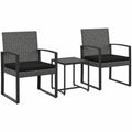 Moderne Essgruppe aus Rattan für Garten und Balkon, inklusive Kissen, Tisch und 2 Stühlen, Dunkelgrau