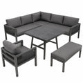 Merax Modulares Garten-Sofa-Set für 8 Personen – Stabiler Metallrahmen mit grauen Kissen, Inklusive Tisch mit Glas-Marmor-Optik und 2 Sesseln – Wetterfeste Outdoor-Garnitur für Terrasse und Balkon
