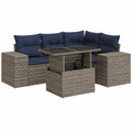 Polyrattan Gartenmöbel Set 5-teilig, wetterfest, inkl. Glastisch, marineblaue Kissen