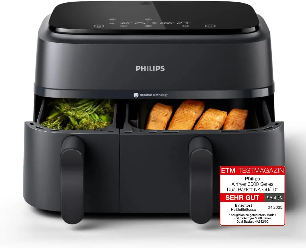 Philips Heißluftfritteuse 9 L mit zwei Garzonen Schwarz