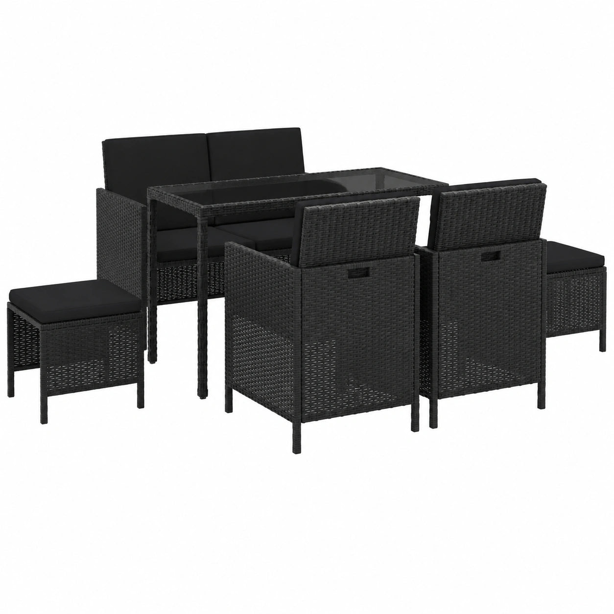 Modulares Gartenmöbel-Set 6-tlg., Schwarz, Rattan mit Kissen