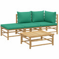 Modulares 4-teiliges Garten-Lounge-Set aus Bambus mit Grünen Kissen