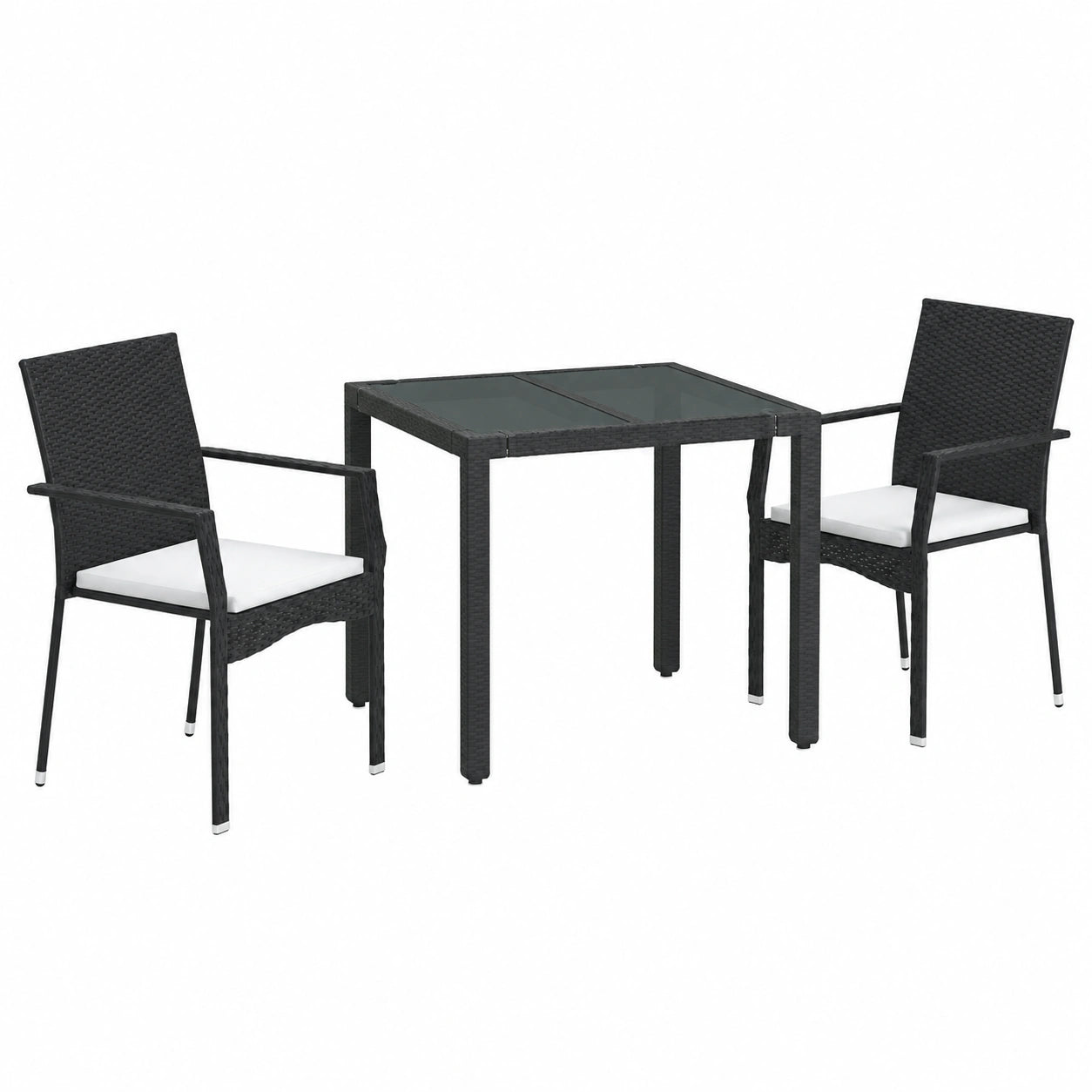 Tidyard 3-teilige Garten-Essgruppe mit Kissen, Balkon- und Terrassenmöbel aus PE-Rattan