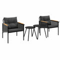 4-teiliges Balkonmöbel-Set mit Kissen, Schwarz, Stahl - Inklusive Gartentisch und Sessel