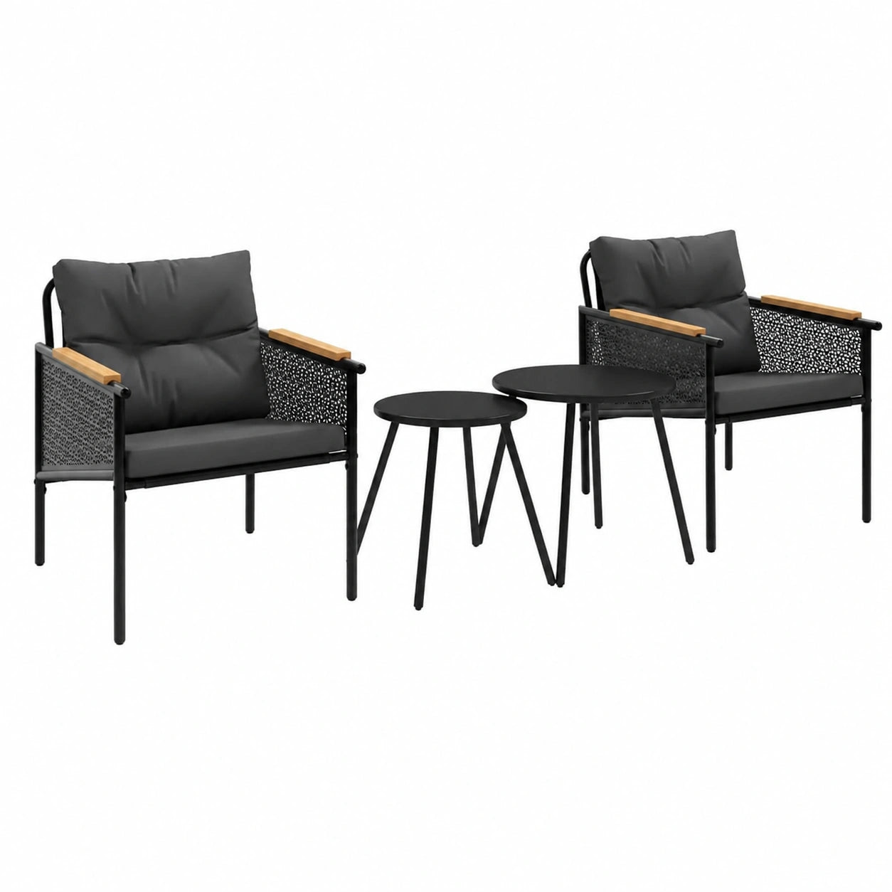 4-teiliges Balkonmöbel-Set mit Kissen, Schwarz, Stahl - Inklusive Gartentisch und Sessel