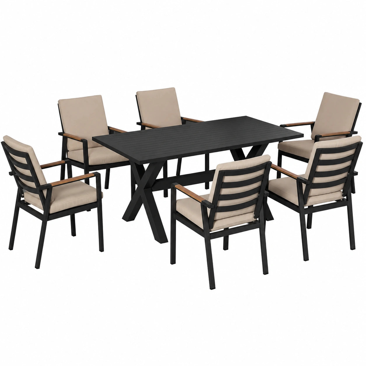 7-teiliges Balkonmöbel-Set mit Tisch und Stühlen, wetterfest, Aluminiumrahmen, Schwarz/Grau