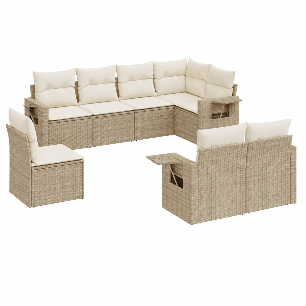 8-teilige Gartenmöbel-Sofagarnitur aus beigem Polyrattan mit Stauraum und Kissen, ideal für Terrasse und Balkon