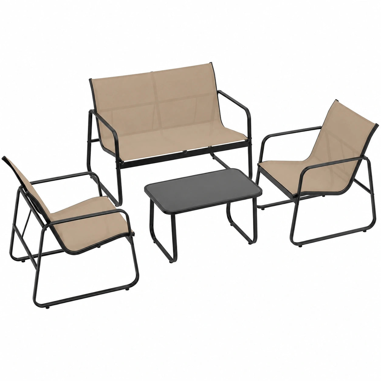 KOSTENLOSE 4-teilige Gartensitzgruppe, Terrassenmöbel aus atmungsaktivem Material, Set für 4 Personen, inkl. 2 Stühle, Bank & Tisch, ideal für Garten, Terrasse und Pool (Braun)