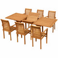 Hochwertiges Teak Holz Gartenmöbel-Set Tobago, Ausziehbarer Tisch 180-240cm mit 6 Stapelstühlen