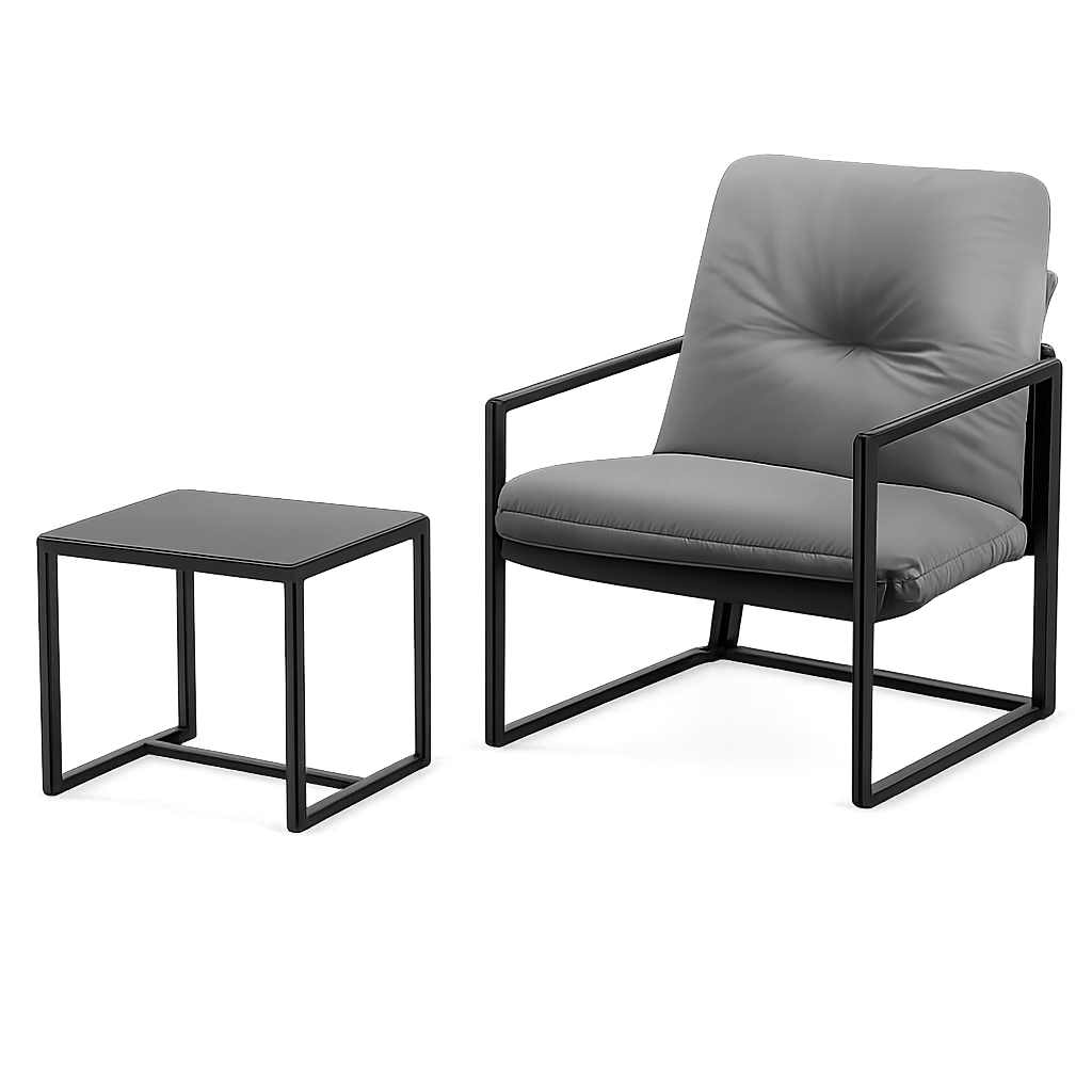 Hochwertiges Gartenmöbel-Set aus Stahl, inkl. 2 Stühlen, Tisch und Bank mit Kissen, für Balkon und Terrasse, grau