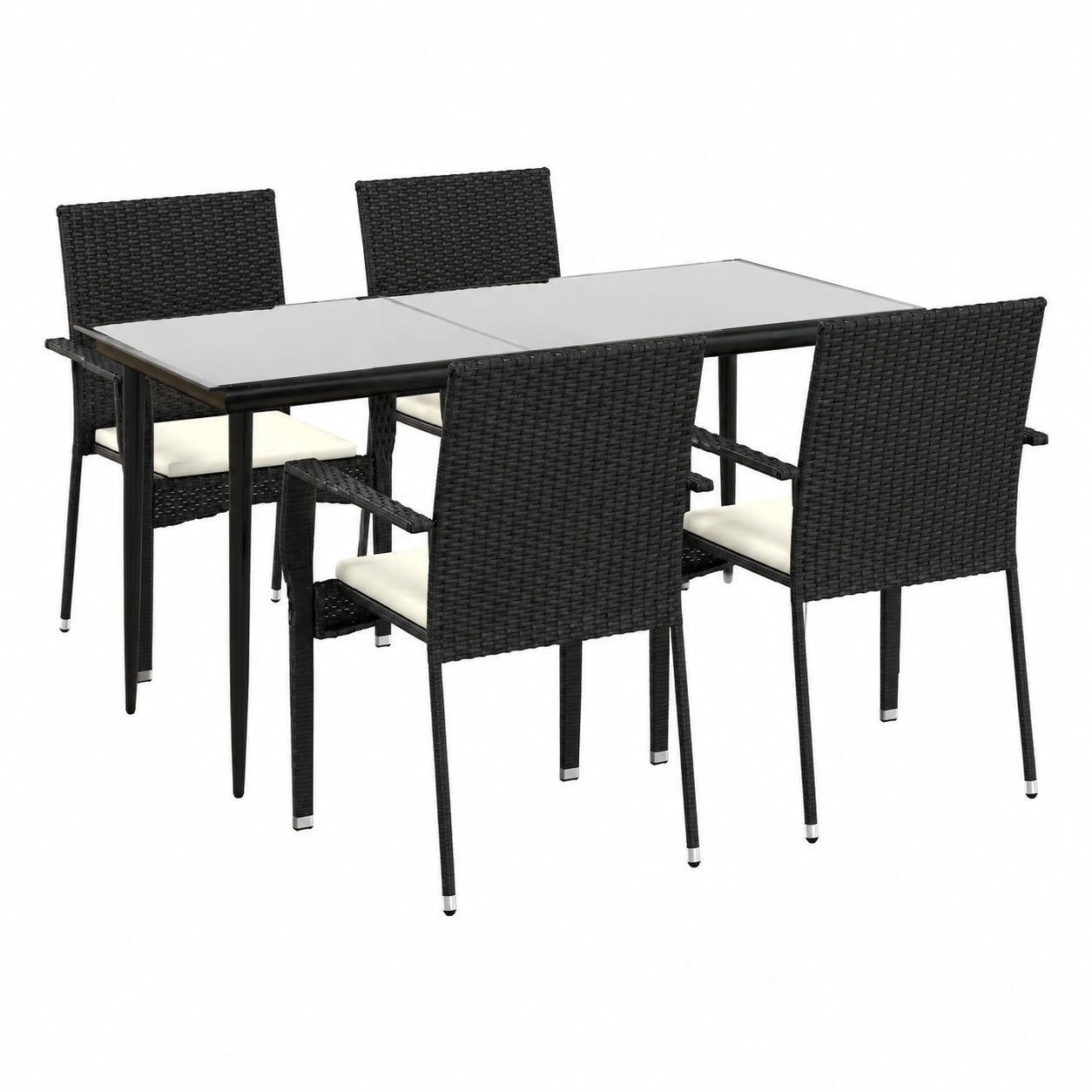 Tidyard 5-teilige Garten-Essgruppe mit Kissen, Rattan, Schwarz