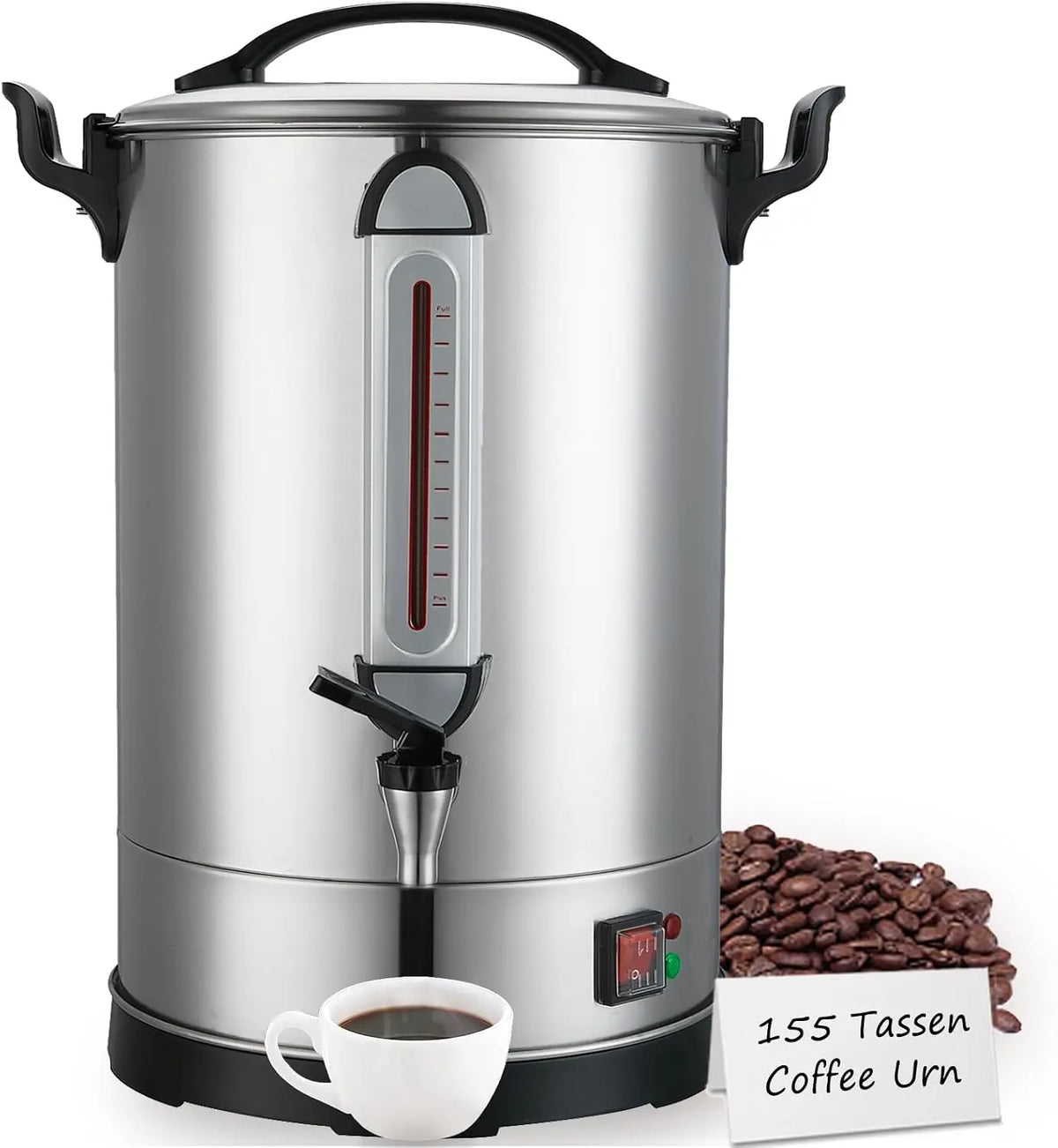 Kaffeemaschine 2000W 24 Liter mit Edelstahl Silber