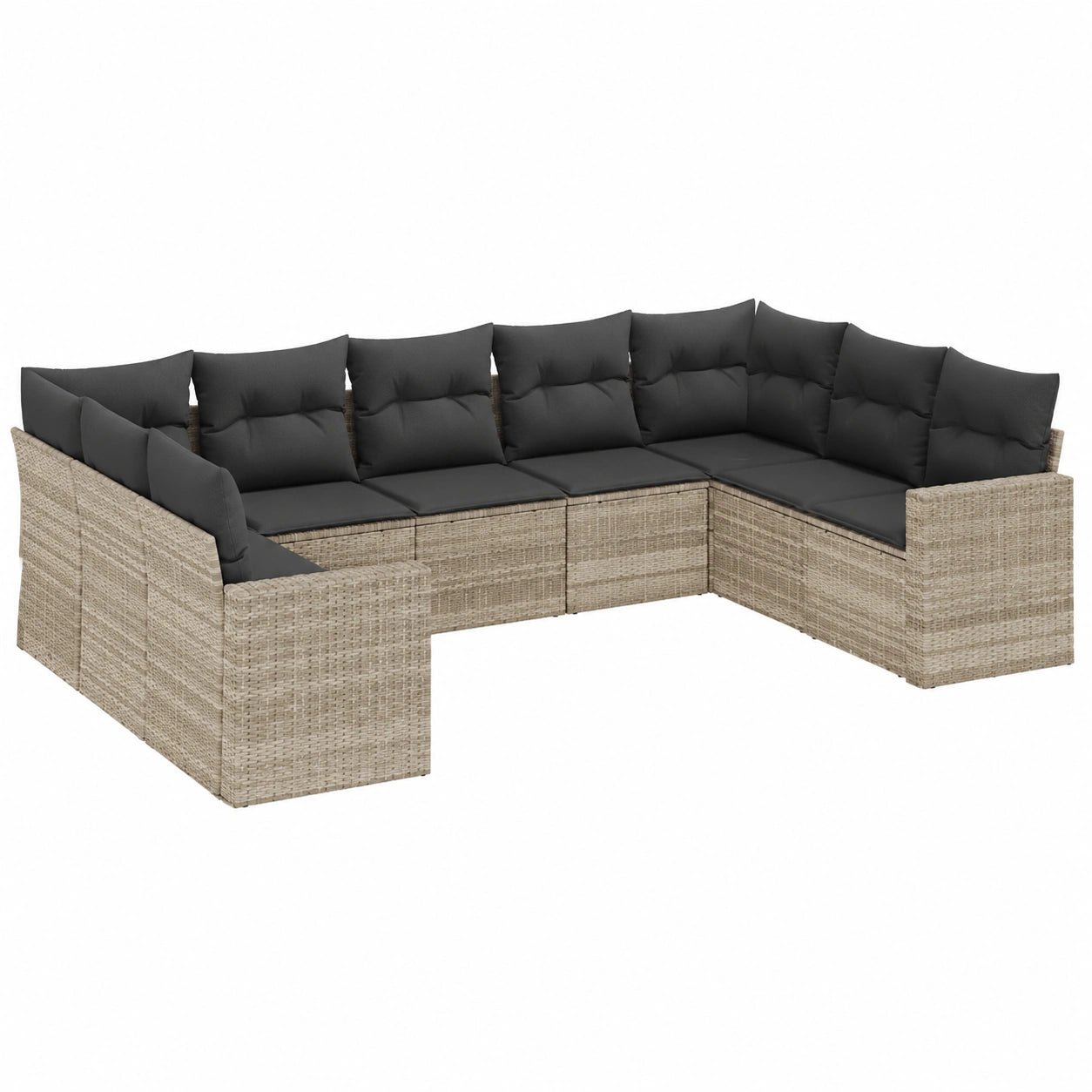 Modulare 9-teilige Garten-Sofagarnitur aus Poly Rattan, wetterfeste Möbel mit Kissen in Hellgrau für Terrasse