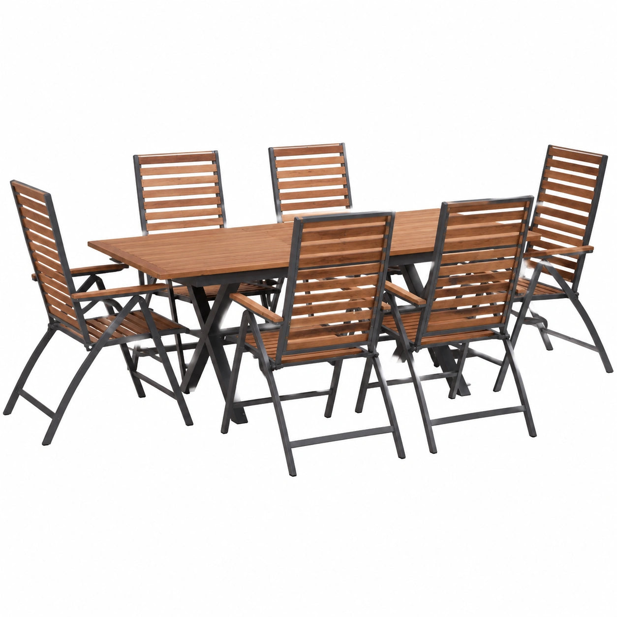 ALEOS. Premium Gartenset: Verlängerungstisch 200-260 cm + 6 Hochlehner aus Teak und Edelstahl - Nassau Serie