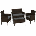 COSTWAY Rattan Sitzgruppe für Balkon und Terrasse, 2 Sessel, Bank, Tisch & Kissen, Gartenmöbel Set in Grau