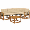 Garten-Sofagarnitur 6-teilig aus Akazienholz mit Kissen, Natürliche und Beige Farben, Wetterfestes Outdoor-Set für Terrasse