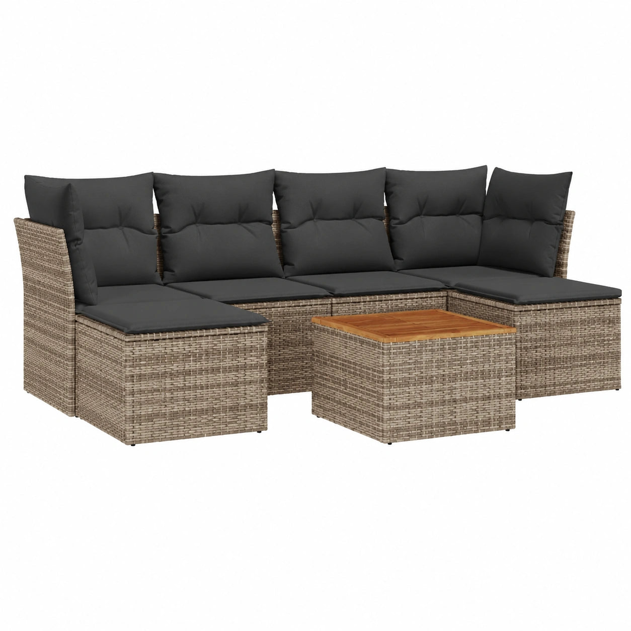 7-teiliges Gartensofa-Set aus Polyrattan mit grauen Kissen, ideal für Terrasse und Balkon
