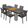 ALEOS. Aluminium Gartenset mit ausziehbarem Teak-Tisch 180-240cm und 6 anthrazit Stapelstühlen