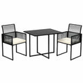 LEADZM 3-teiliges Gartenmöbelset - Tisch und 2 Sessel, Schwarz, klappbare Rückenlehne im Rattan-Look, für Balkon, Terrasse und Garten geeignet