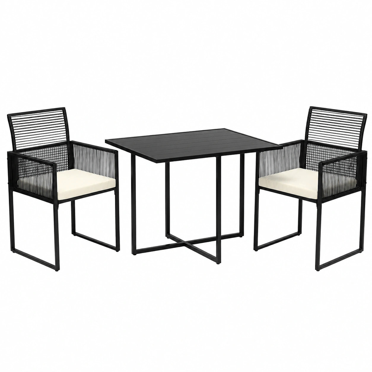 LEADZM 3-teiliges Gartenmöbelset - Tisch und 2 Sessel, Schwarz, klappbare Rückenlehne im Rattan-Look, für Balkon, Terrasse und Garten geeignet