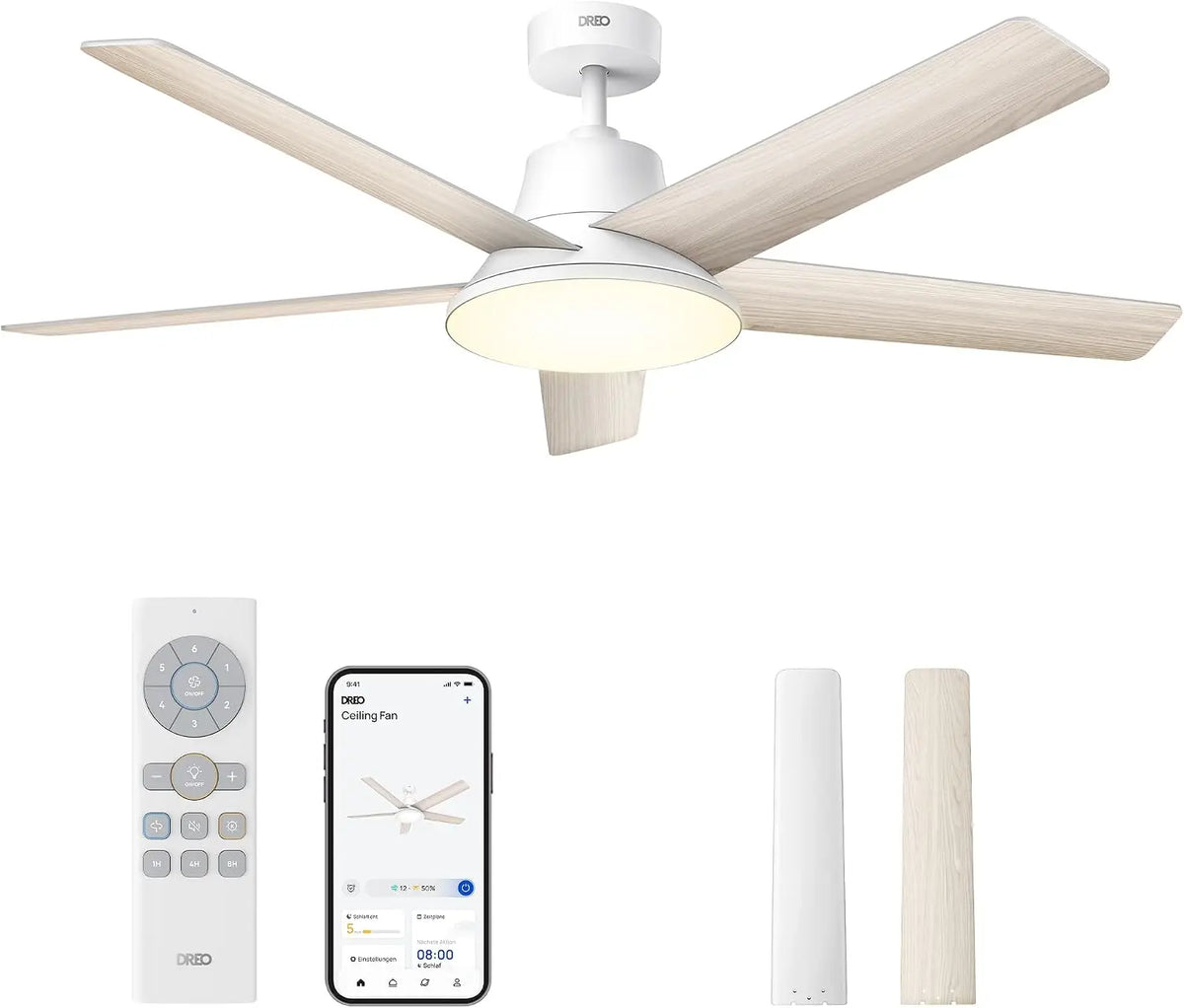 DREO Ventilator 132 cm mit Fernbedienung und Timer Weiß