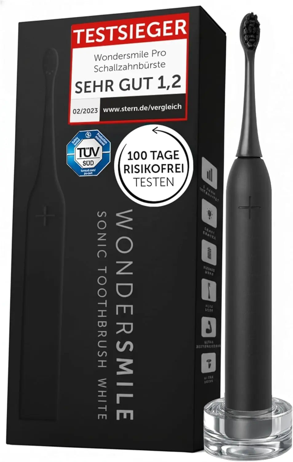 WonderSmile Schallzahnbürste Pro Ultimate Schwarz – Testsieger 2026* – IPX8