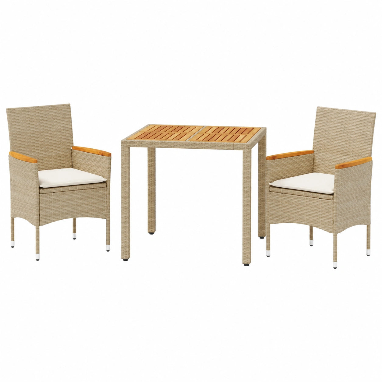 Tidyard 3-teiliges Gartenmöbel-Set mit Kissen, Rattan-Essgruppe für Terrasse und Balkon
