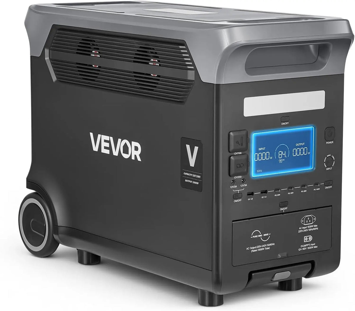 VEVOR Inverter-Stromerzeuger 3000W mit Solarfunktion