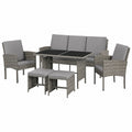 SVITA Denver Gartenmöbel Set aus Polyrattan, Grau – Lounge Essgruppe mit Esstisch