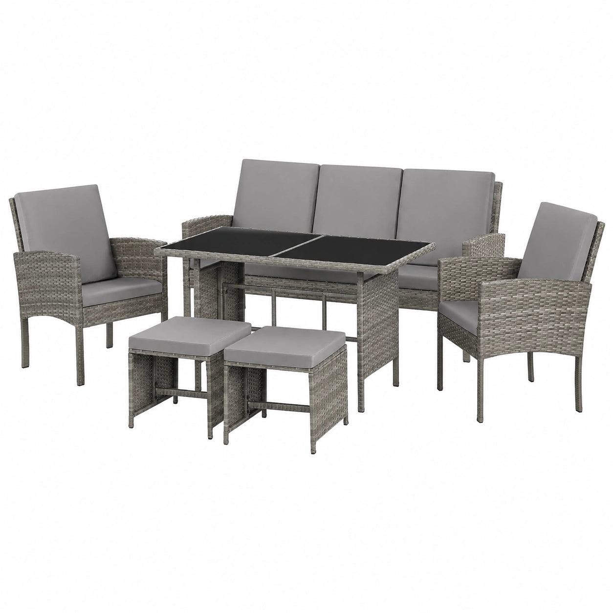 SVITA Denver Gartenmöbel Set aus Polyrattan, Grau – Lounge Essgruppe mit Esstisch