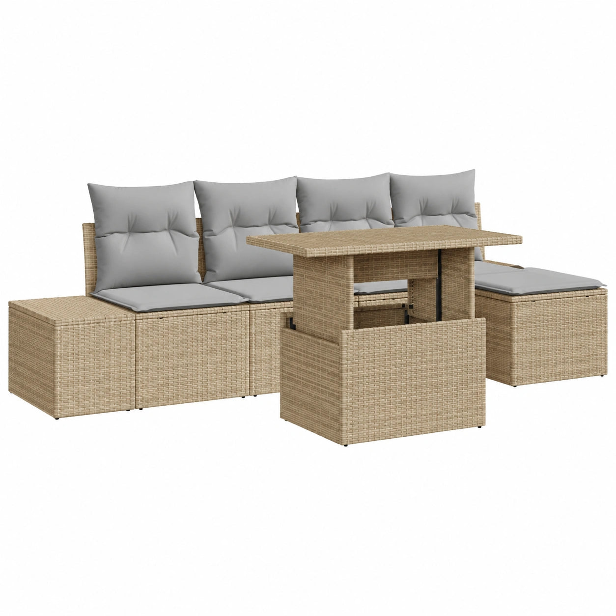 6-teiliges beiges Garten-Sofa-Set aus wetterfestem Polyrattan, modulare Outdoor-Möbel für Terrasse und Balkon, pflegeleichte Sitzgruppe für 4 Personen