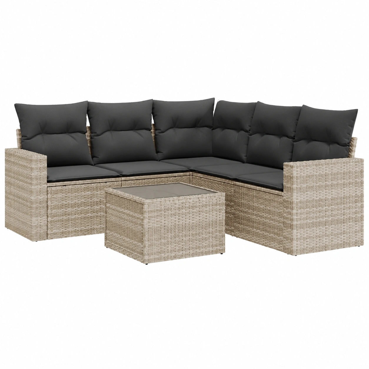 Gartenmöbel Set aus Poly Rattan in Hellgrau - 6-teilig, UV-beständig und komfortabel mit Kissen für Terrasse und Garten