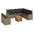 10-teiliges Polyrattan Balkon- und Garten-Set mit grauen Kissen