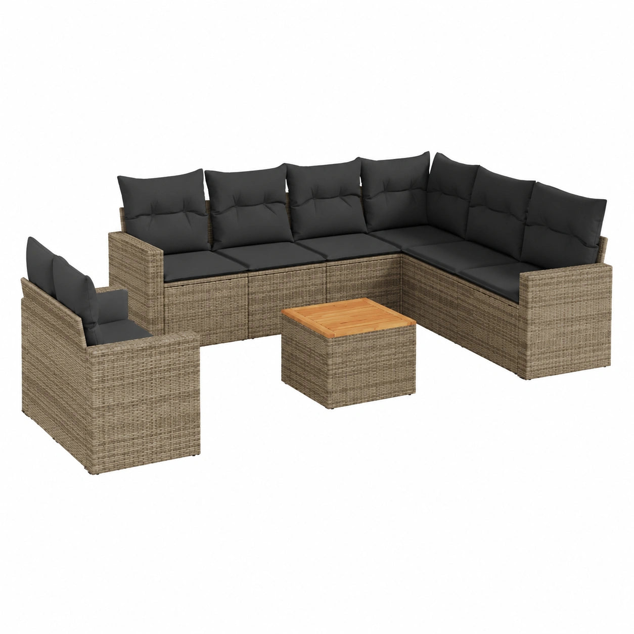 10-teiliges Polyrattan Balkon- und Garten-Set mit grauen Kissen