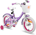 HILAND 12/14/16 Zoll Mädchenfahrrad, Kinderfahrrad mit Korb und Stützrädern, Fahrrad für Mädchen, Rosa/Lila/Weiß Weiß